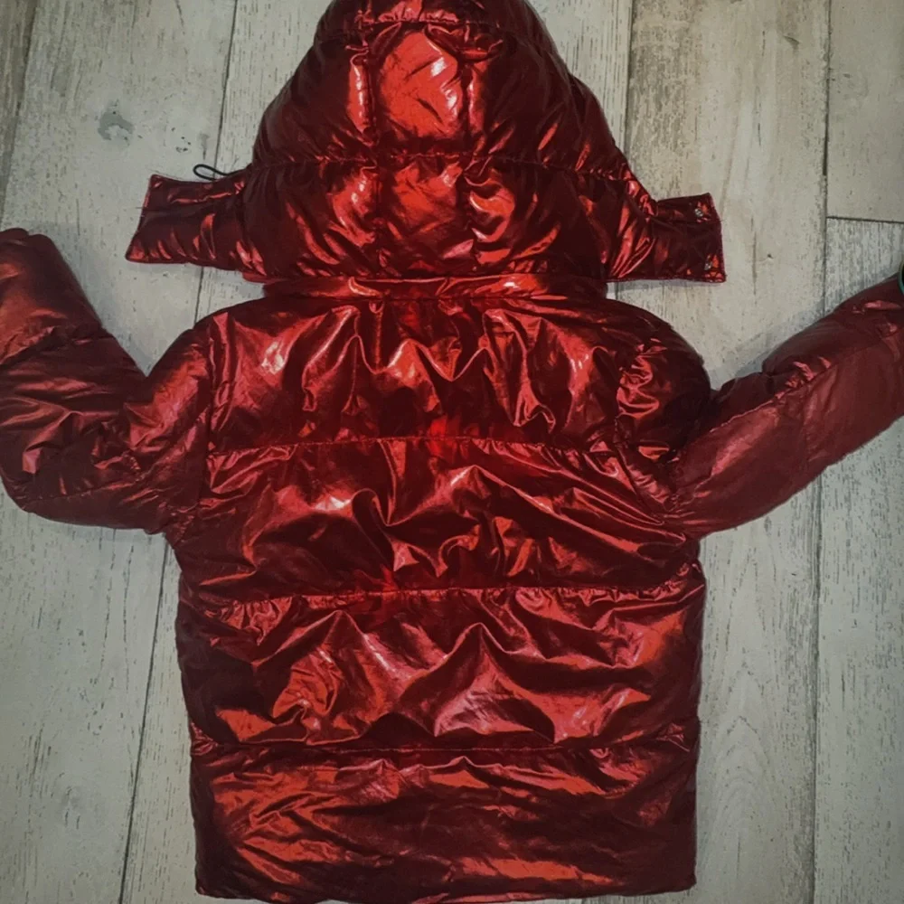 JORDAN CRAIG boy's youth metallic holographic hooded bubble jacket red 6 read - Picture 8 of 12